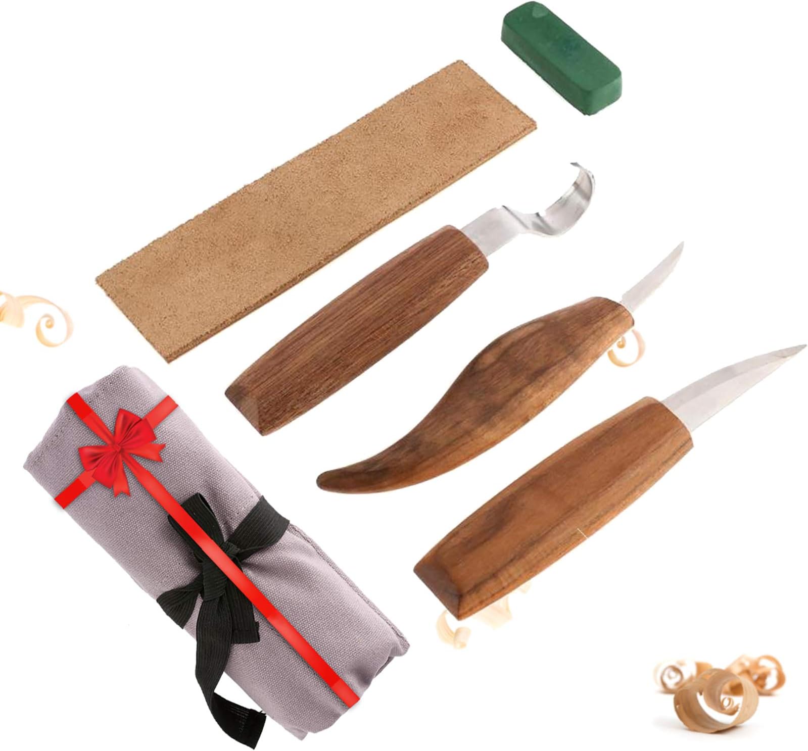 5 Pieces Wood Carving Tools, TOPAUP 5 in 1 Carving Kit Wood Carving Tools Set - Includes Hook Knife, Whittling Knife, Chip Carving Knife, Carving Knife Sharpener for Spoon Bowl Cup Kuksa Woodworking