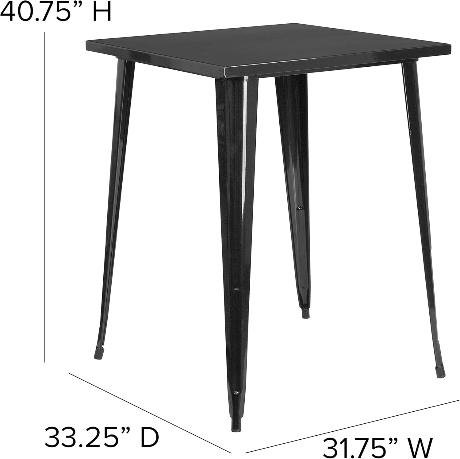 Flash Furniture Commercial Grade 31.5" Square Black Metal Indoor-Outdoor Bar Height Table: Garden & Outdoor