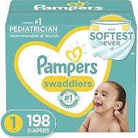 Diapers Size 1 (8-14 lbs) Newborn, 198 Count - Pampers Swaddlers Disposable Baby Diapers, ONE MONTH SUPPLY (Packaging…