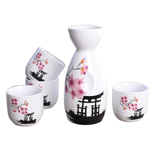 Panbado Juego de Sake de 5 Piezas de Gres, Conjunto Tradicional Japonés