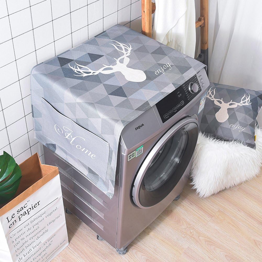 LANGUGU Fridge Dust Cover Kitchen Decor, Universal Sunscreen Cover with Storage Bag for Refrigerator and Washing Machine,Christmas Deer in Diamond Psychedelic Geometric Décor Background,21" X 55"