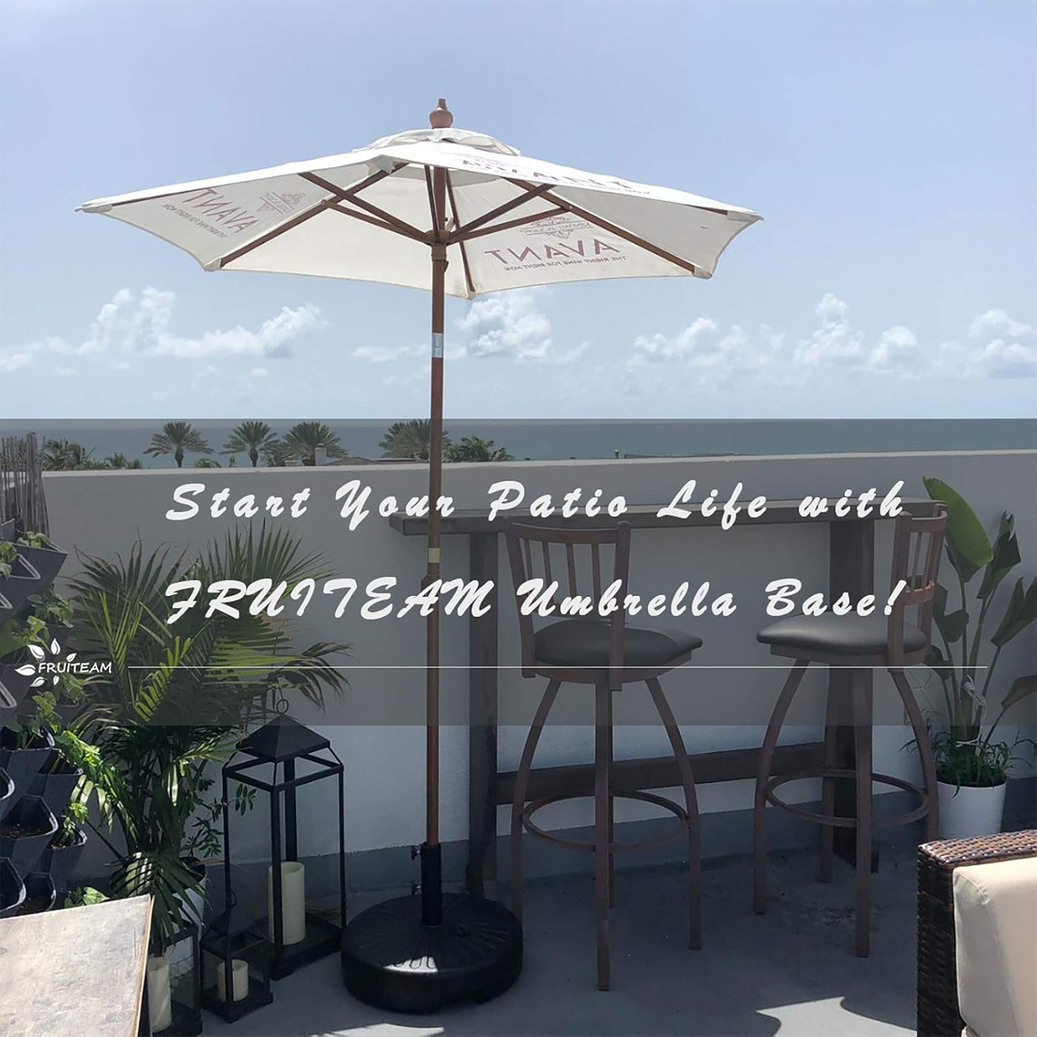 Amazon Com Fruiteam Umbrella Base Heavy Duty Stand Pole Holder Water Filled 50lb Outdoor Patio Umbrella Base 1 5 Inch Thickened Steel Pole Round Base For 6 9ft Straight Pole Garden Umbrellas Garden Outdoor