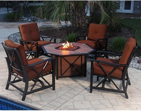Oakland Living 5 Piece Chat Set With Gas Fire Pit Table Aluminum