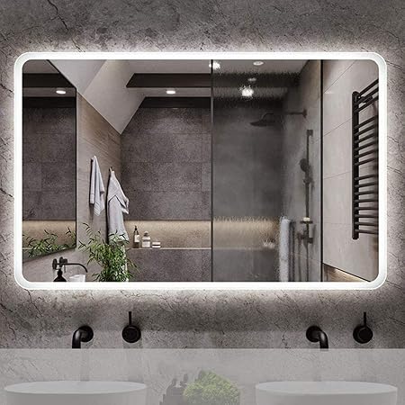 ZHTY Beleuchteter LED-Badezimmerspiegel, großer rechteckiger