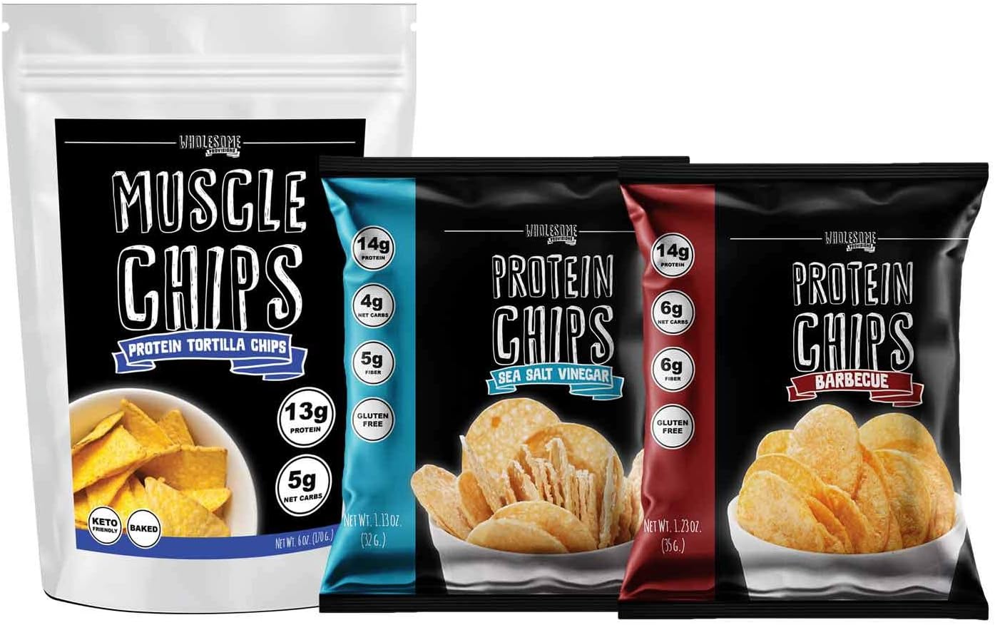Protein Chip Bundle, Wholesome Provisions, Keto-Friendly Snacks, Low Carb, High Protein, Made in USA, 3 Pack