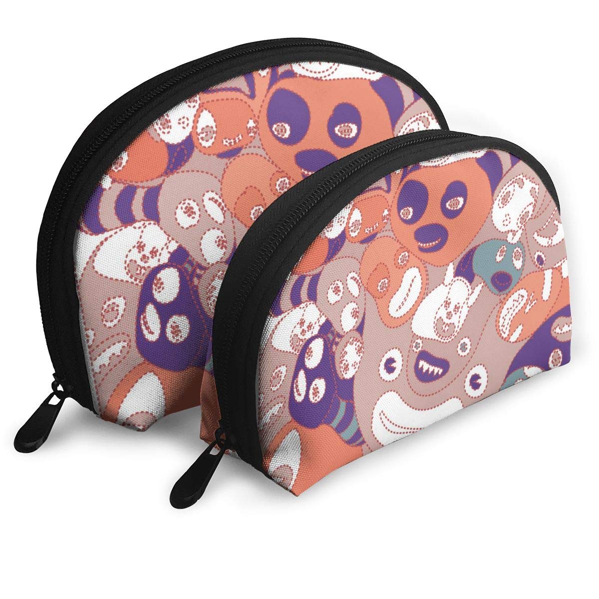 Half Moon Cosmetic Bag Cute Colorful Monster Travel Makeup Pouch Toiletry Bag Set of 2 for Women