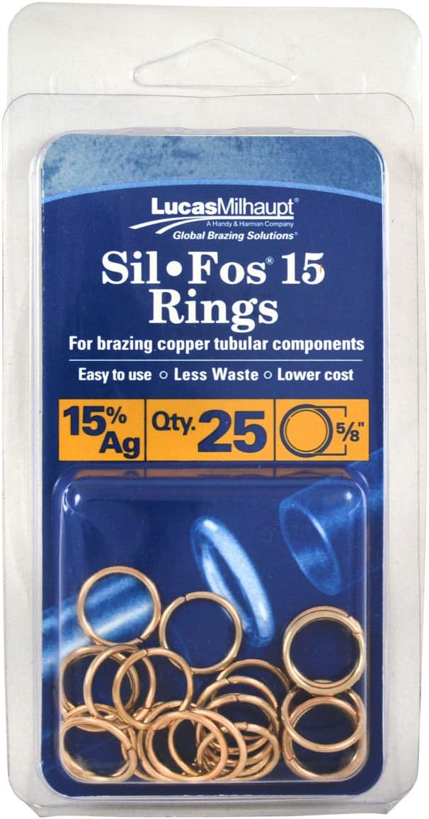 Lucas Milhaupt Sil Fos 15% Silver Rings, 25 Rings For 5/8" OD Copper Tubular Components, 98703