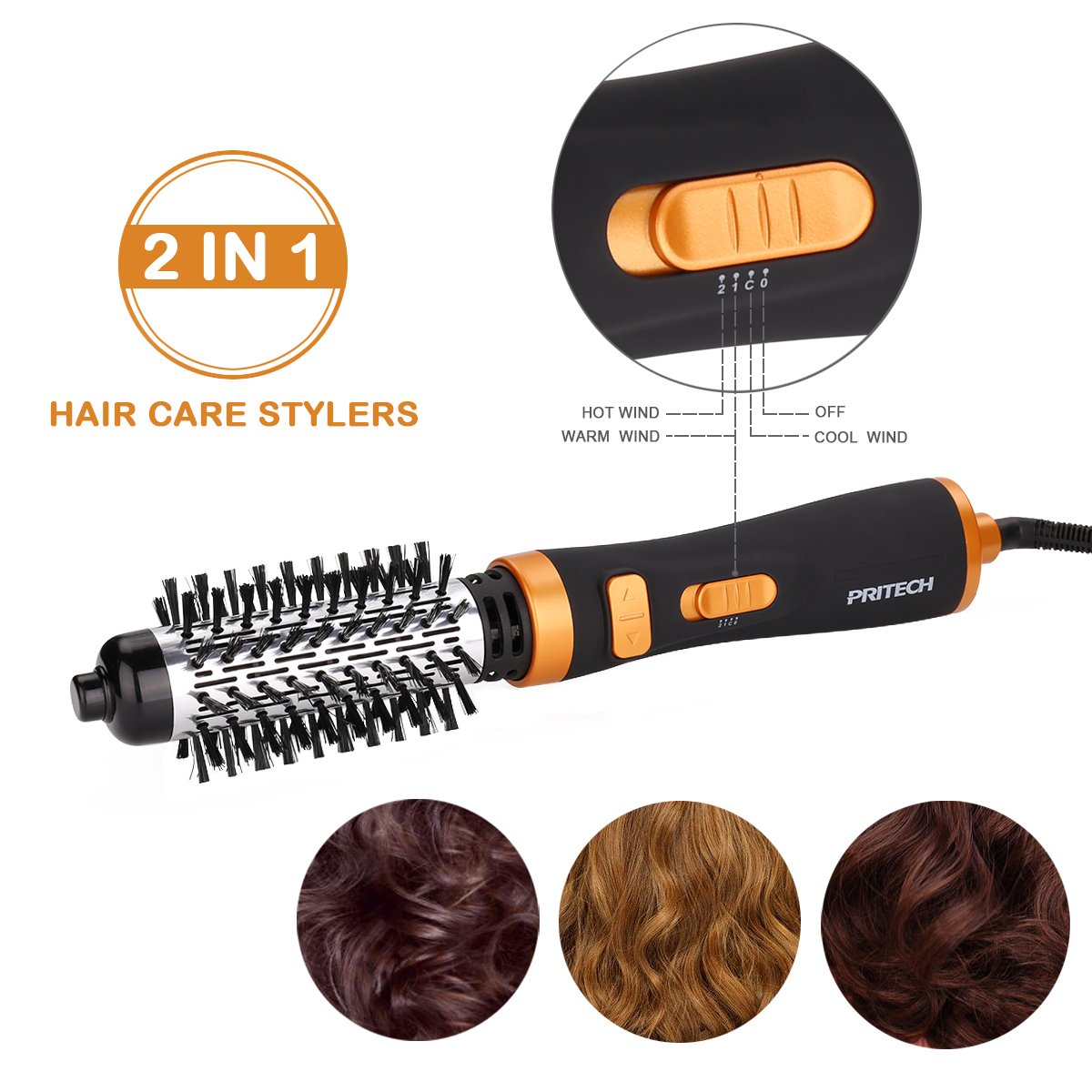 PRITECH 2-in-1 Rotation Hot air Styler,Professional Electric Hair Curler Perfect Curling Iron Brush Personal Care Hair Styling Tools