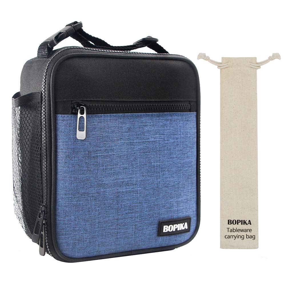 Insulated Lunch Bag, Bento Lunch Bag Thermal Cooler Meal Prep Lunch Bag with Portable Tableware Carrying Bag For Men &Women &Kids (Navy &Black)