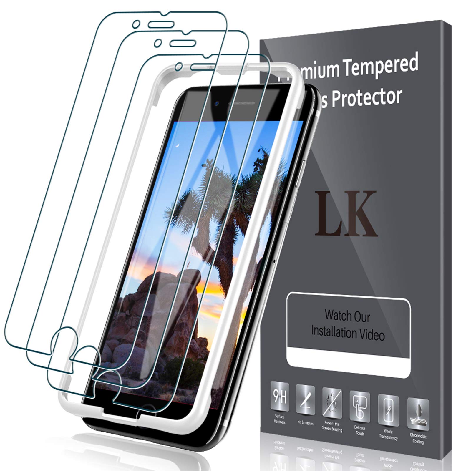 Pack LK Screen Protector Compatible with New iPhone SE 2020 iPhone SE2  iPhone iPhone 8, Tempered Glass, Case Friendly, Alignment Frame Easy