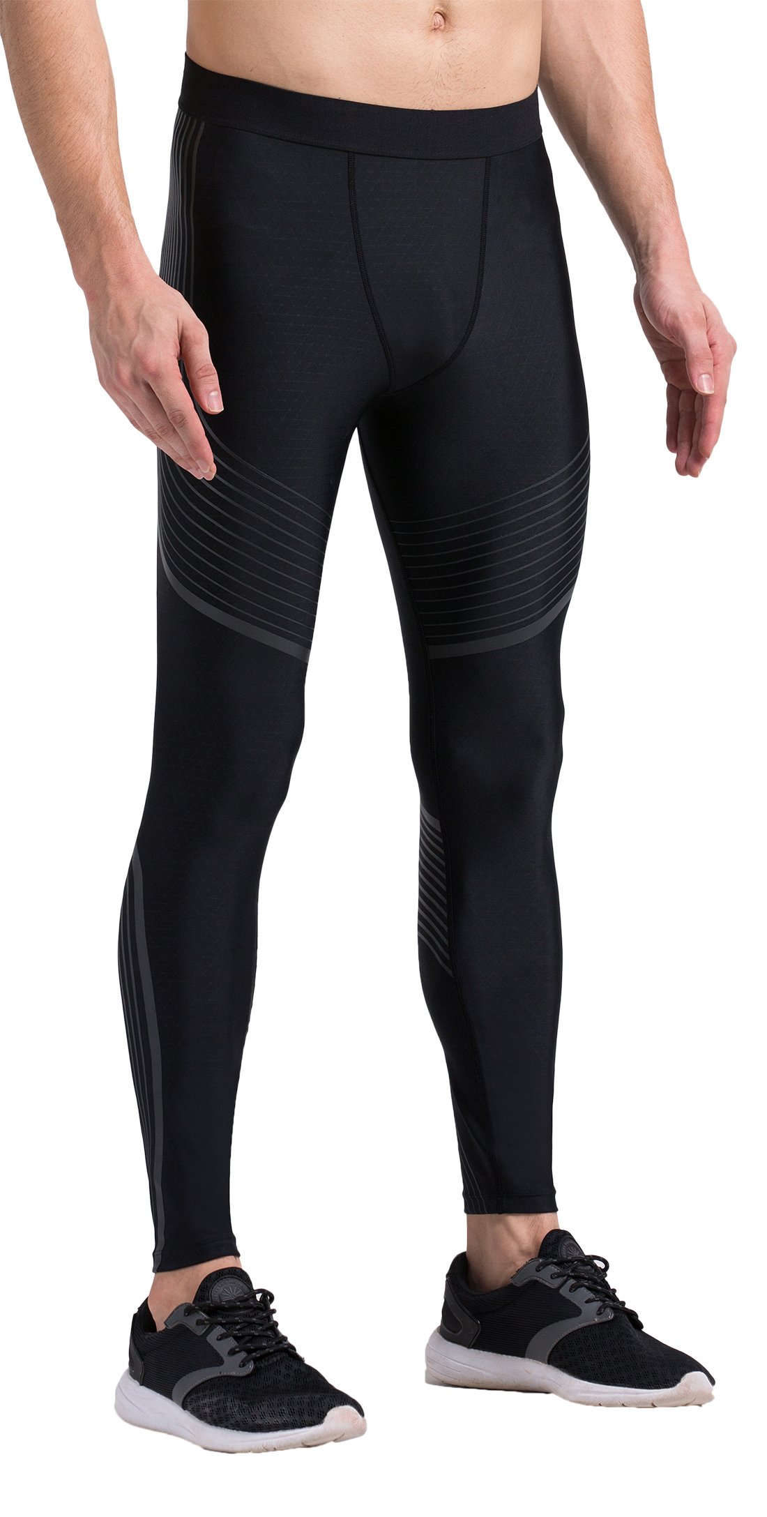 Fringoo® Mens Compression Tights Workout Long Running Training Rugby Basketball Fitness Base Layer Gym Pants Thermal Long Sport Gear Performance Black Leggings S M L XL