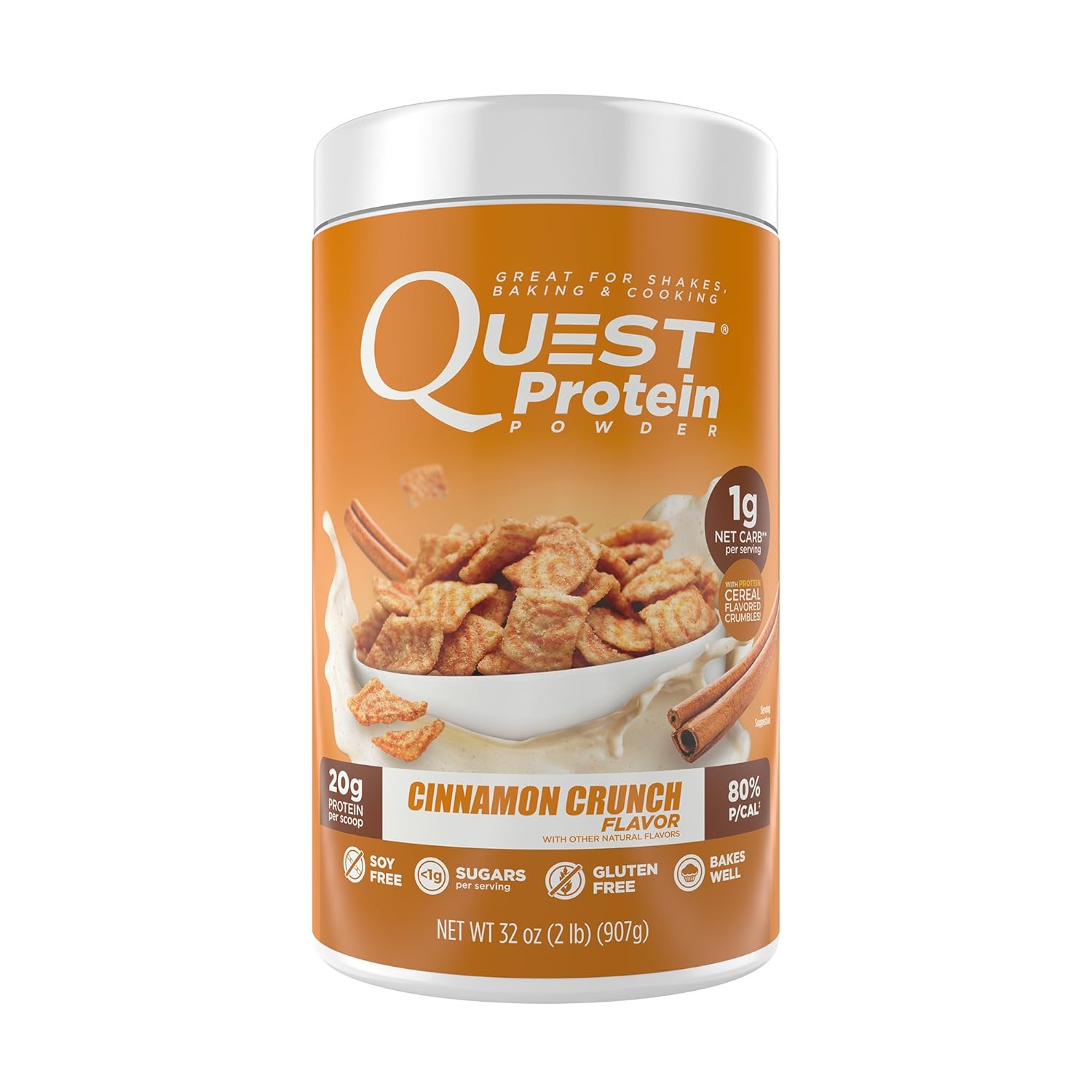 Quest Nutrition Cinnamon Crunch Protein Powder, High Protein, Low Carb, Gluten Free, Soy Free, 2lb Tub