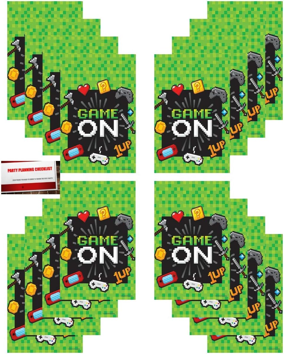 16 Pack Gaming Video Gamer Party Plastic Loot Treat Candy Favor Bags (Plus Party Planning Checklist by Mikes Super Store)