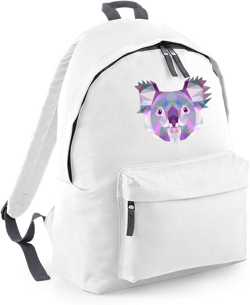 Koala Bear Animal Face Triangle Geometric White Bag Backpack School Fun College Rucksack (White)