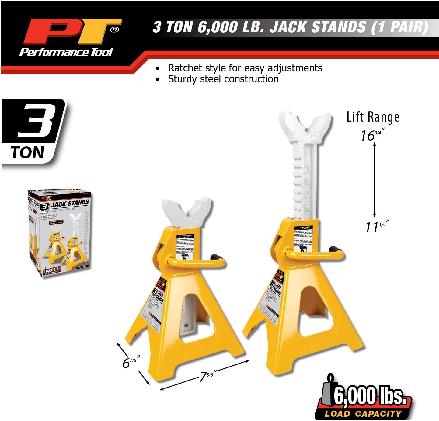 Performance Tool W41022 2-Piece Heavy Duty Jack Stand Set, 3 Ton (6,000 lbs.): Automotive