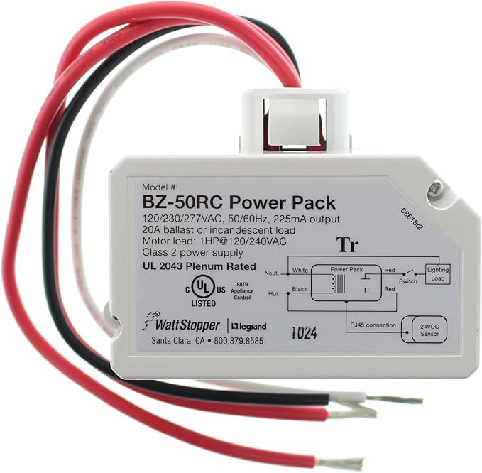 WattStopper BZ50RC Power Pack, Universal w/RJ45 Connection for Occupancy Sensors, 120V to 24V