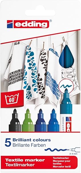 edding 4500 Textil-Marker - 5er Set - Kalte Farben - Rundspitze 2-3 mm - Zum Bemalen von Textilien (wie z.B. T-Shirt, Kissen,