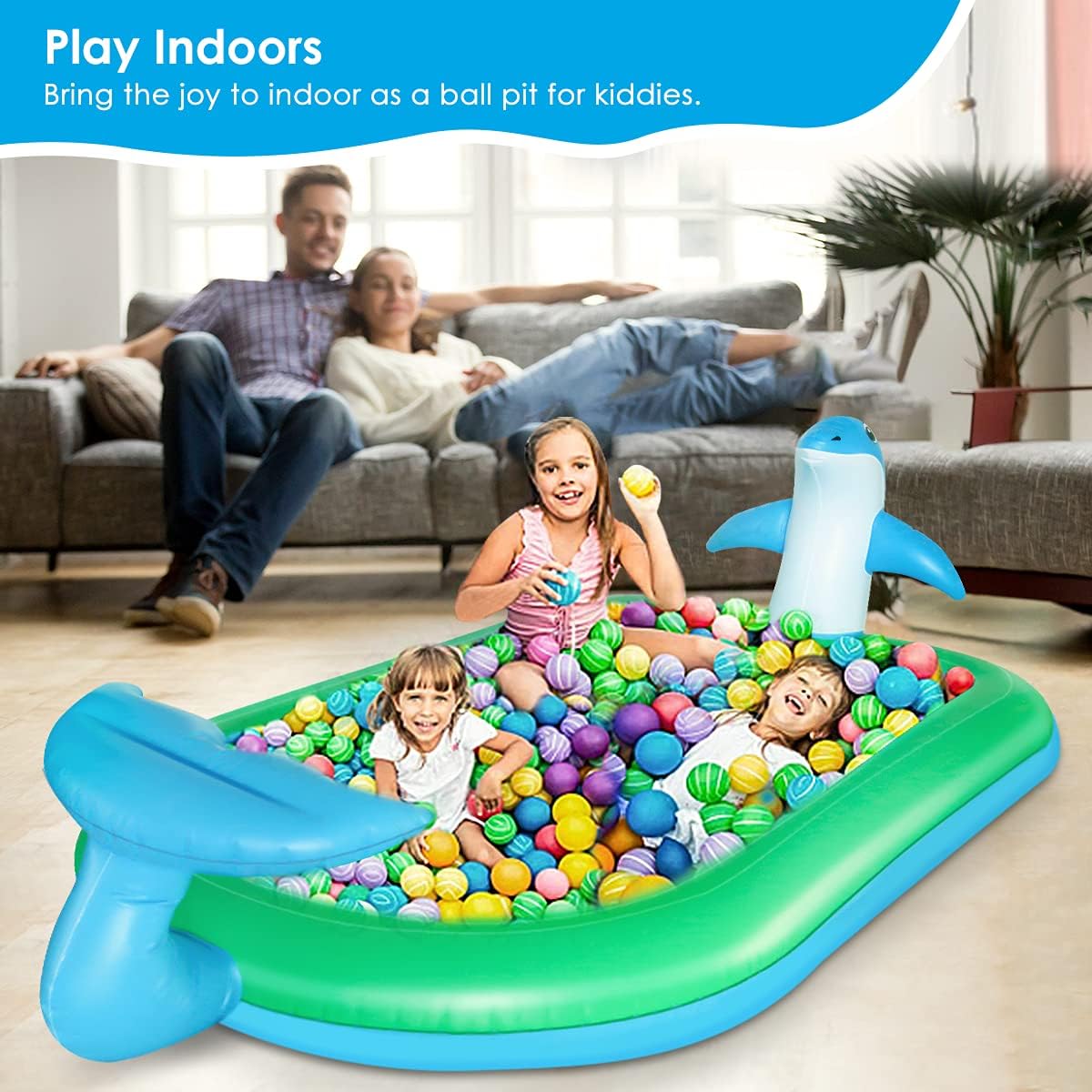 HALOFUNS Inflatable Sprinkler Pool for Kids, 75" x 26" Kiddie Pool with Splash, Dolphin Swimming Pool Sprinkler Pad Summer Outdoor Water Toys for Toddlers Girls Boys: Toys & Games