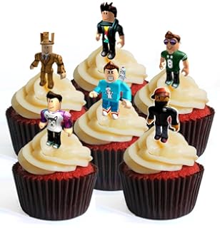 Amazon Com Robot Blocks Party Birthday Party Supplies Set Plates - 12 roblox character boy precut edible cupcake toppers stand up wafer cake decorations precut