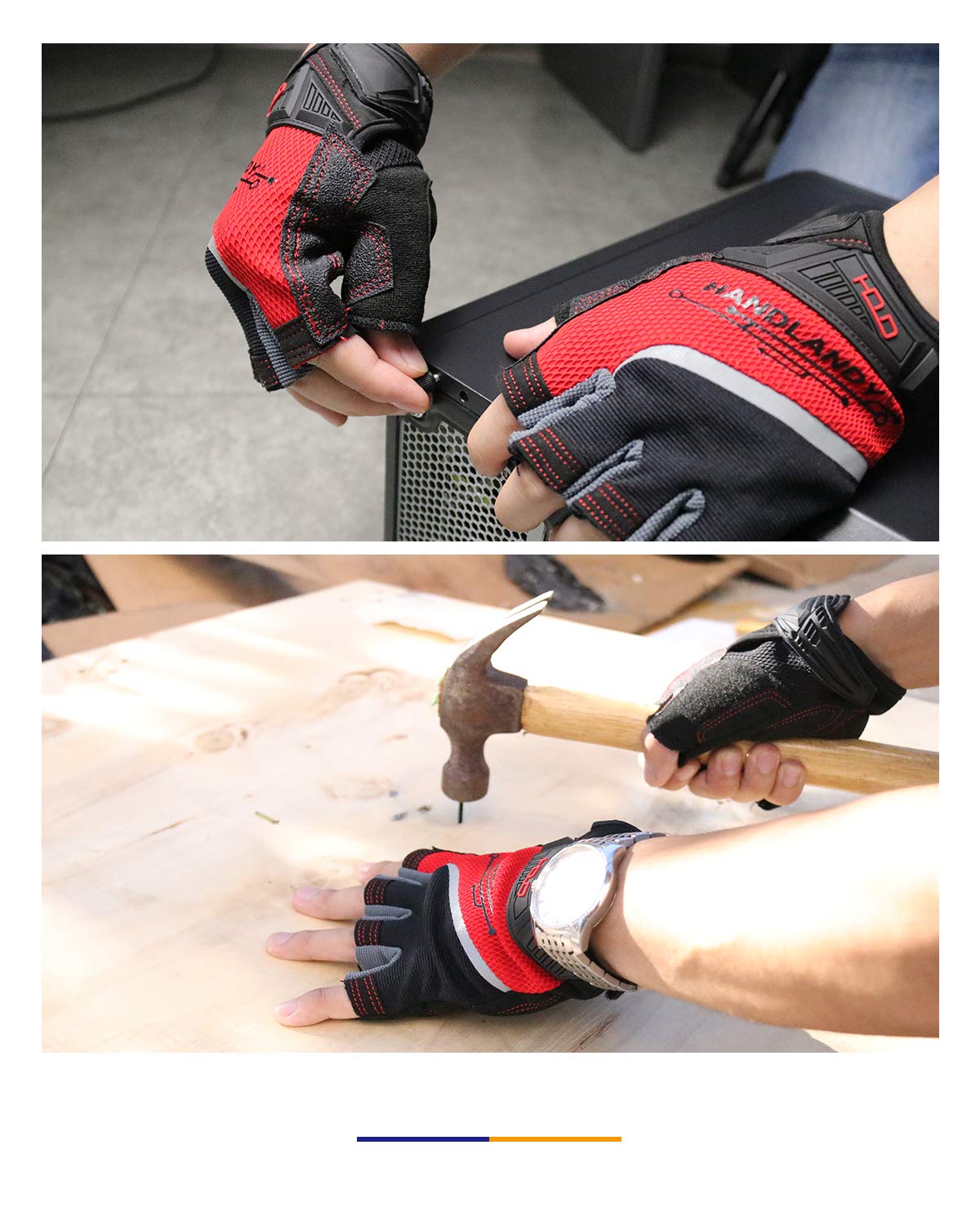 HANDLANDY Fingerless Work Gloves for Men,Half Finger working Glove Grip Shock-Absorbing Breathable Uwrist TPR Anti-collision Gloves for Mens & Women (Medium) - Image 5