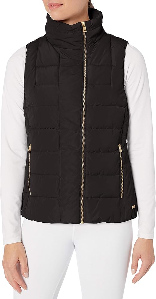 Calvin Klein Women's Asymmetrical Zip Puffer Vest, Black, Medium