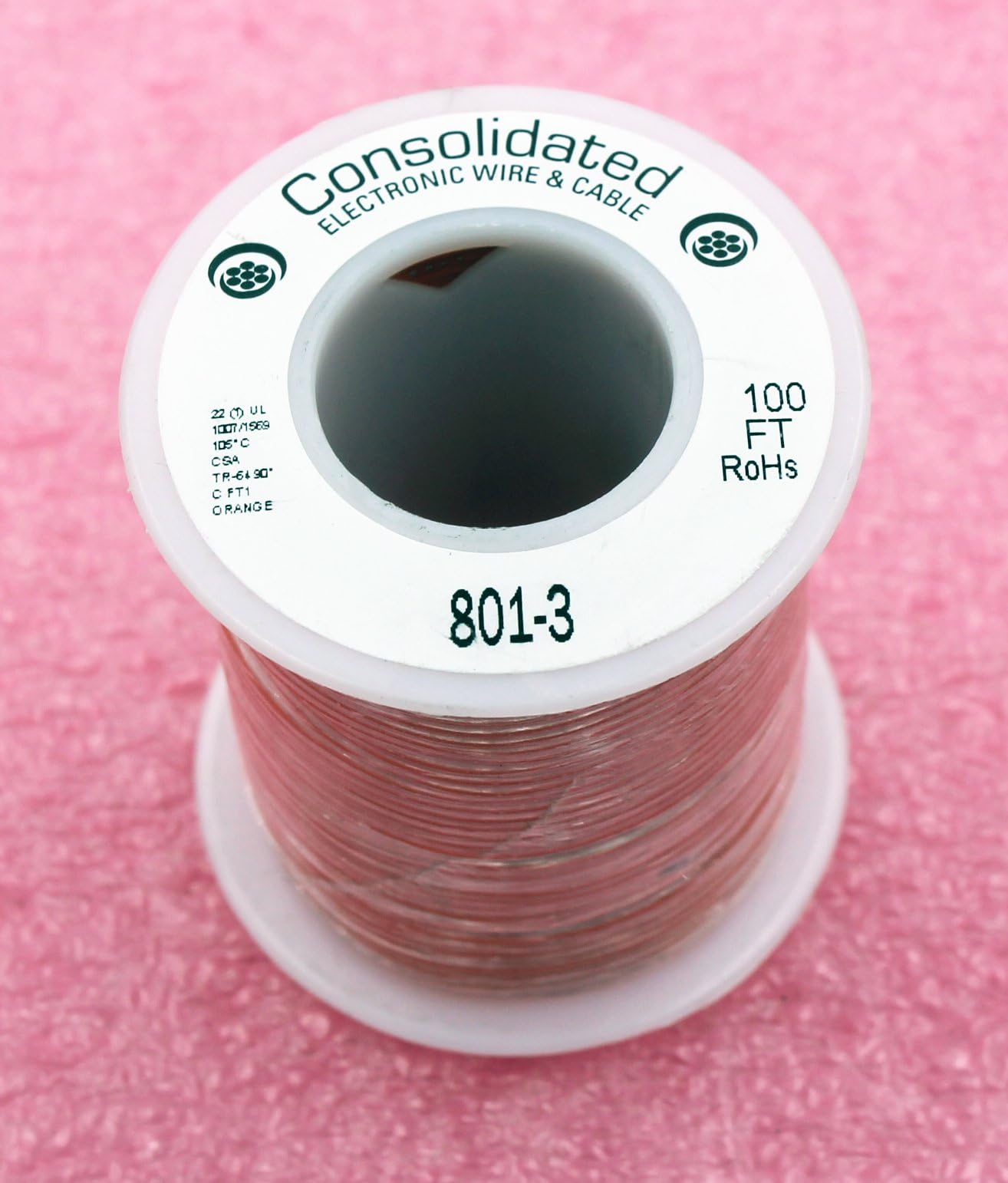 Solid Core ORANGE Wire 22 Gauge 100ft Spool