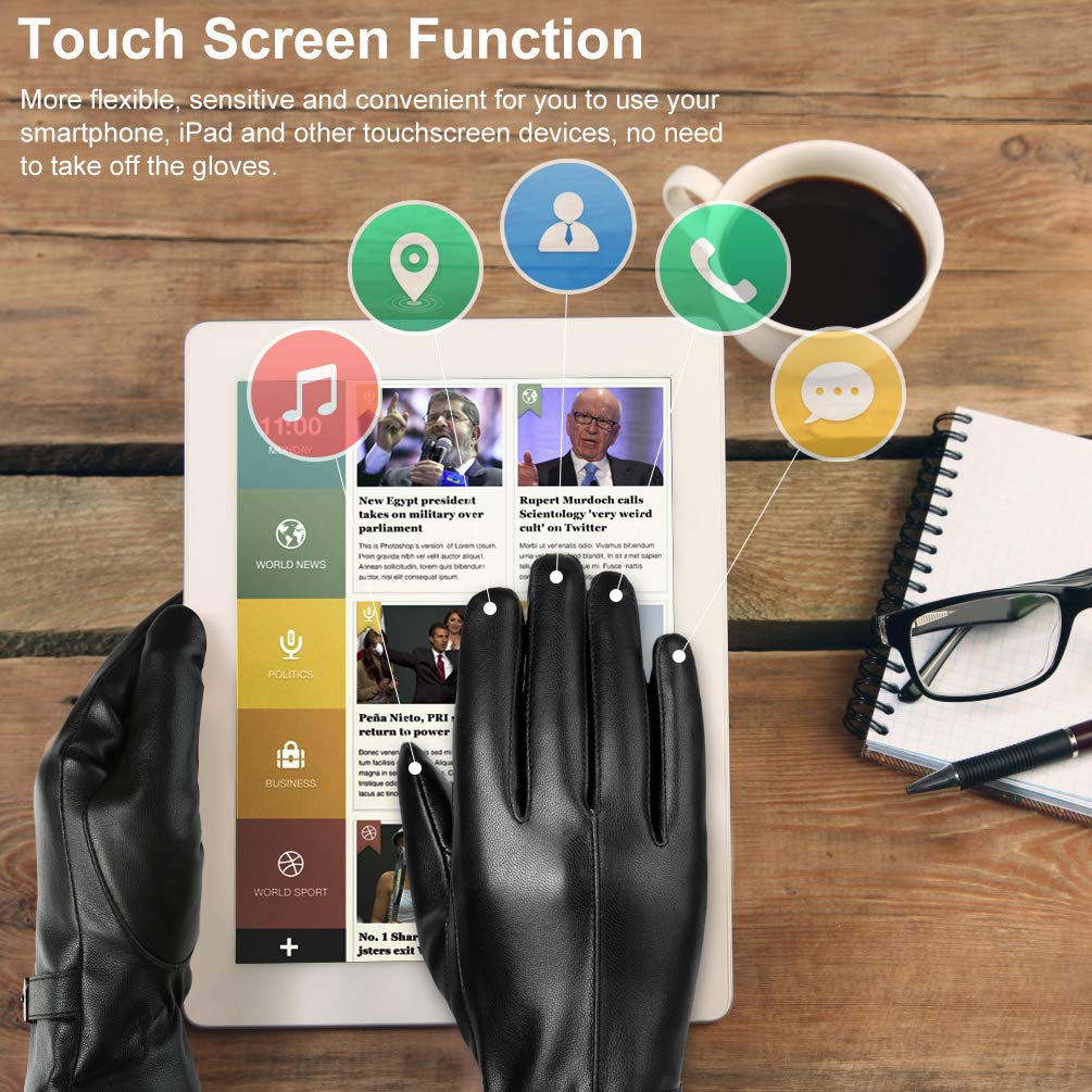 VBG VBIGER Women Winter Gloves Warm PU Faux Leather Gloves All Fingers Touchscreen Gloves Black Driving Gloves for Ladies (Medium, Black)