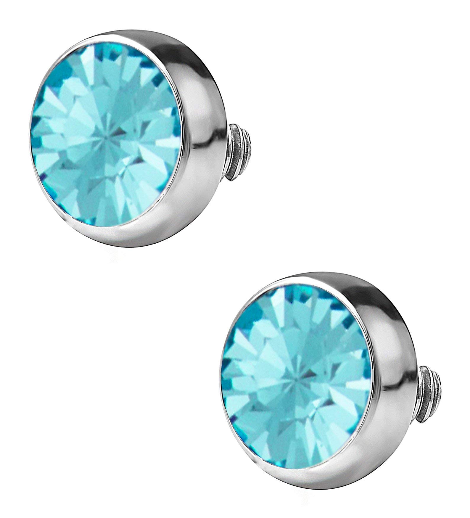 Forbidden Body JewelryDermal Piercing Jewelry, Dermal Piercing Kit, 14G  Surgical Steel Flat CZ Dermal Tops and 2-Hole/4-Hole Grade 23 Titanium Bases