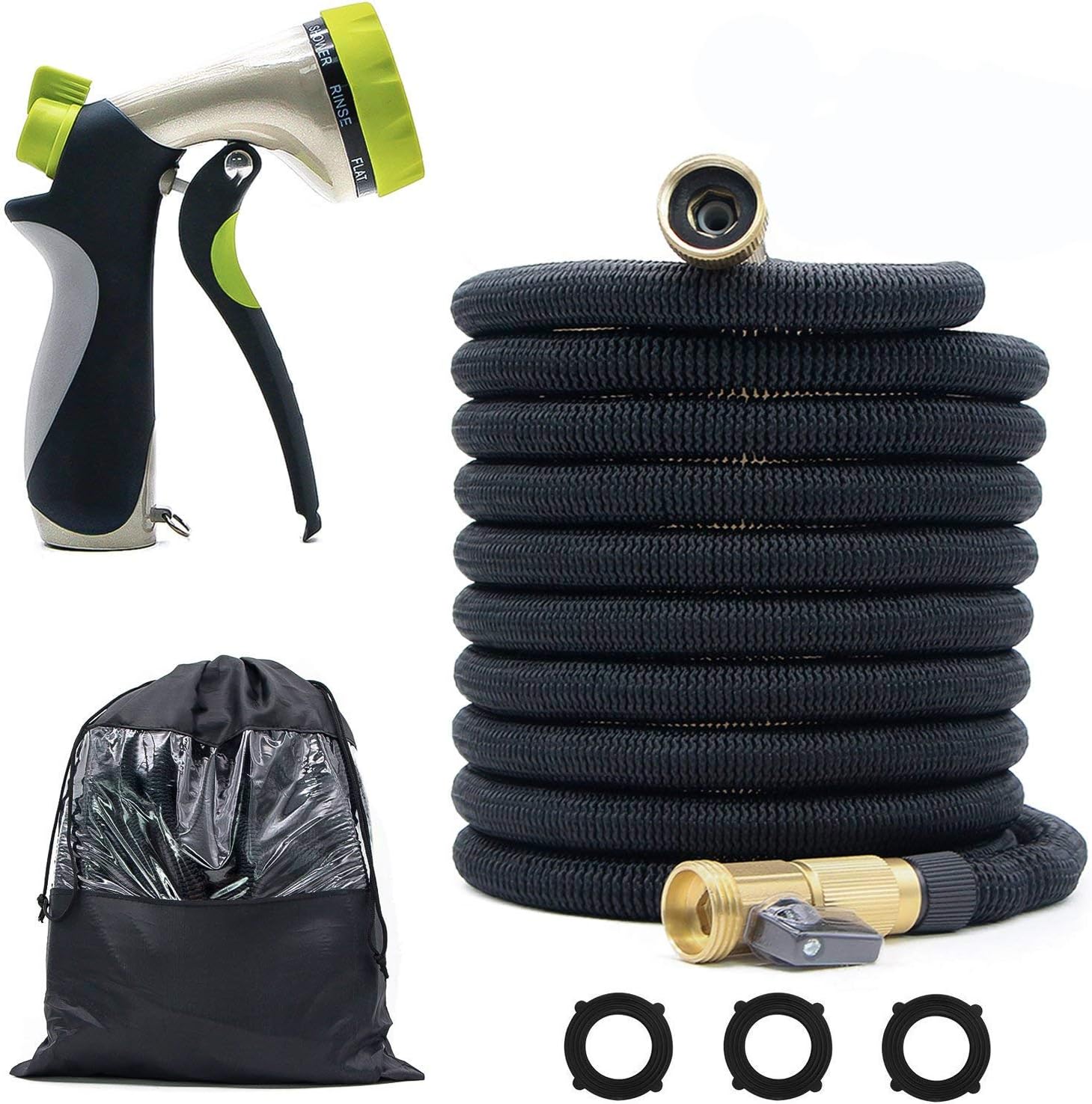Garden Hose, Expandable Water Hose with 3/4 Solid Brass Joint, Lightweight and Durable, Easy to Take-Up & Storage, 8 High Pressure Spray Nozzles (100 FT)