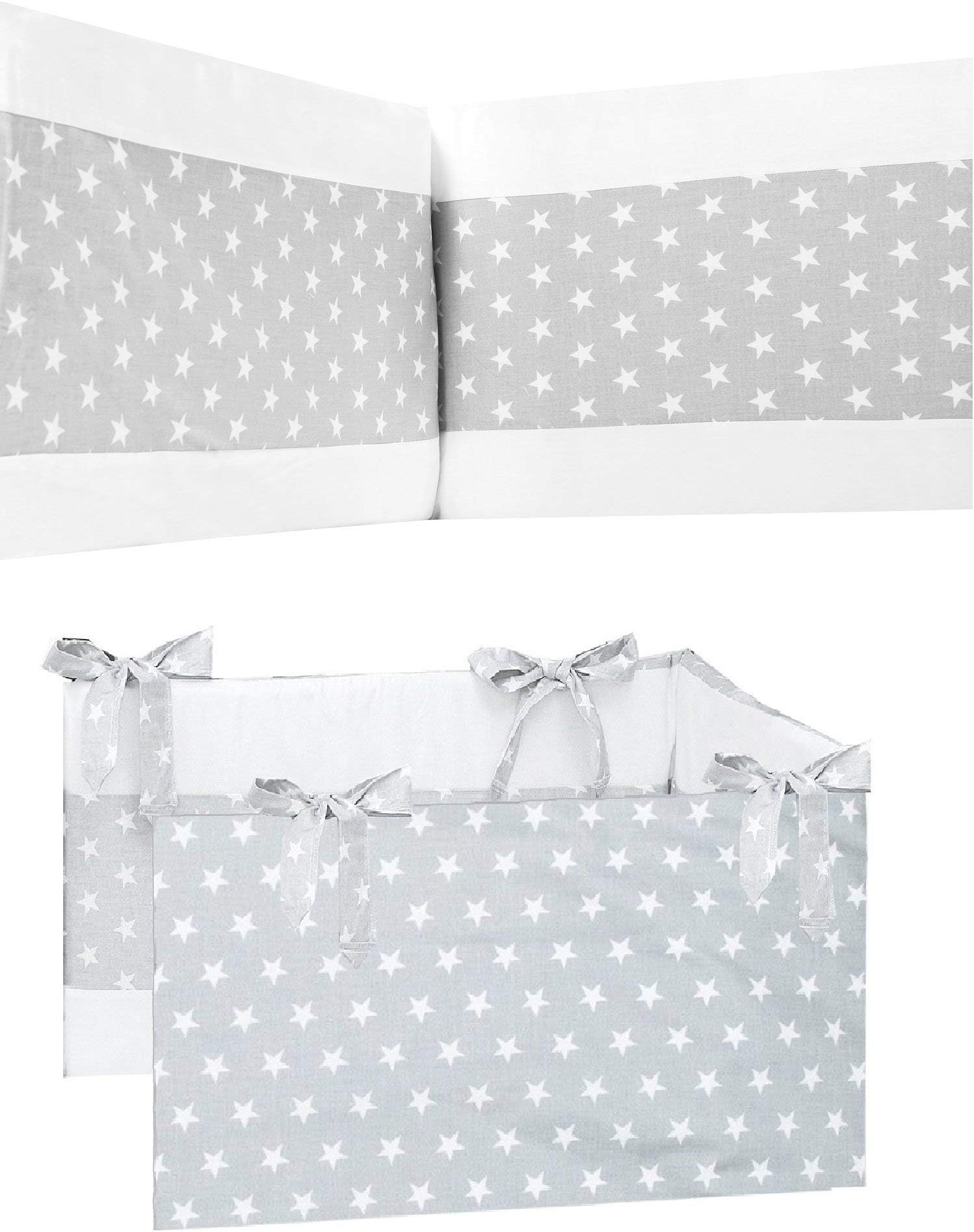 Vizaro - Padded Bumper Removable with Zipper for COT 60x120cm - 100% Luxury Cotton - Made in EU - OekoTex - Safe for Babies - C. Little Stars