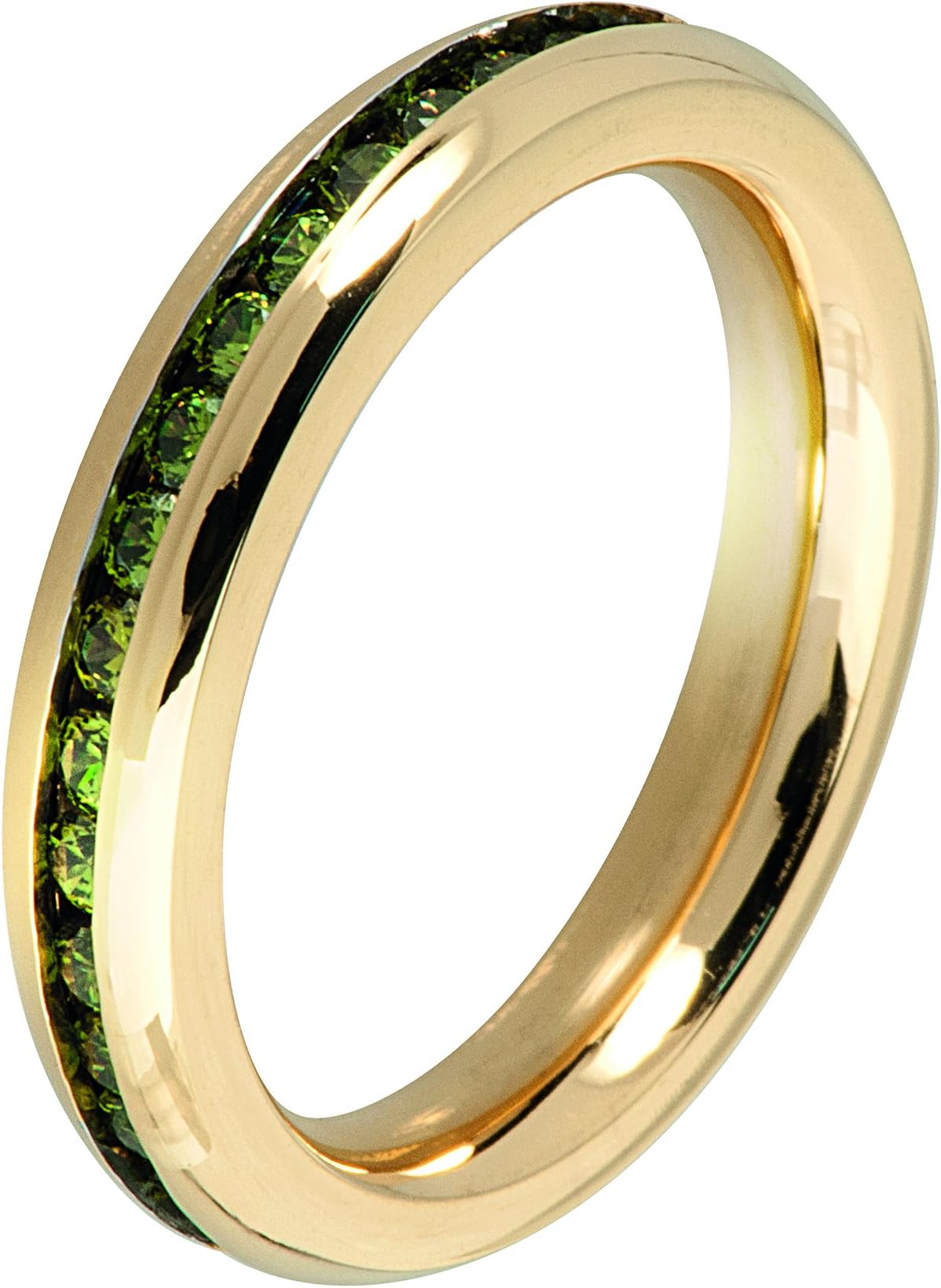 White Beauty Gold Glowing Green Oliv Miami Polished Stainless Steel Ring