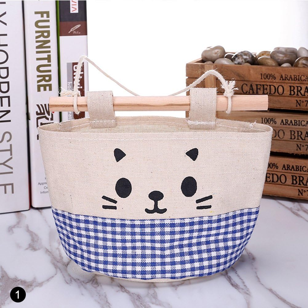 WXLAA Lovely Cat Pattern Hanging Organizer Basket Closet Wall Cotton Storage Bag Grid