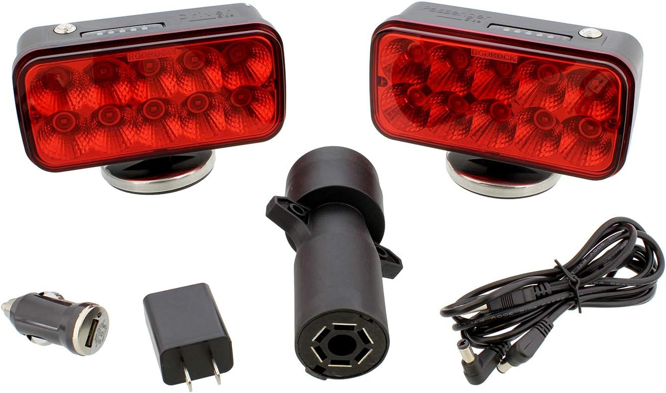 ABN Wireless Tow Lights, LED - SAE Rechargeable Car Towing Lights Wireless Trailer Lights Magnetic LED Trailer Light Kit