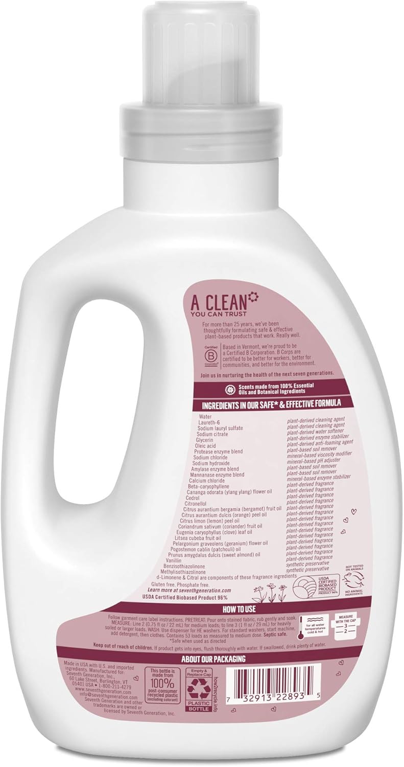 Seventh Generation Concentrated Laundry Detergent, Geranium Blossom & Vanilla, 40 oz, Pack of 2 (106 Loads): Health & Personal Care
