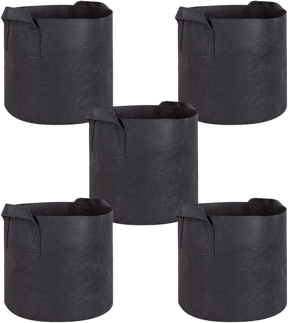 DRSPSB 5-Pack 15 Gallon Smart Grow Bags/Plant Container/Aeration Fabric Pots for Potato with Handles (15-Gallons Black)
