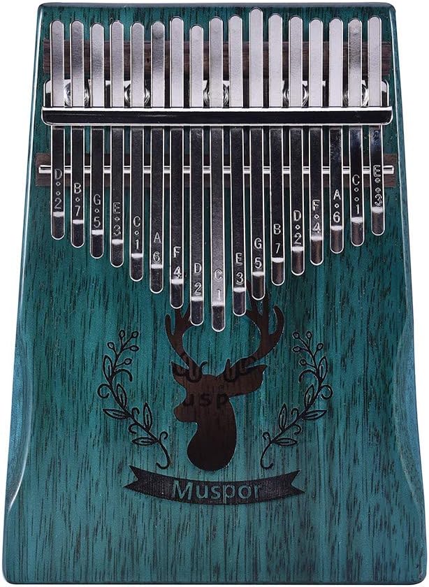 Portable 17 Keys Wooden Kalimba 3 Sound Holes African Mahogany Thumb Piano Finger Percussion Music (Reindeer Blue)