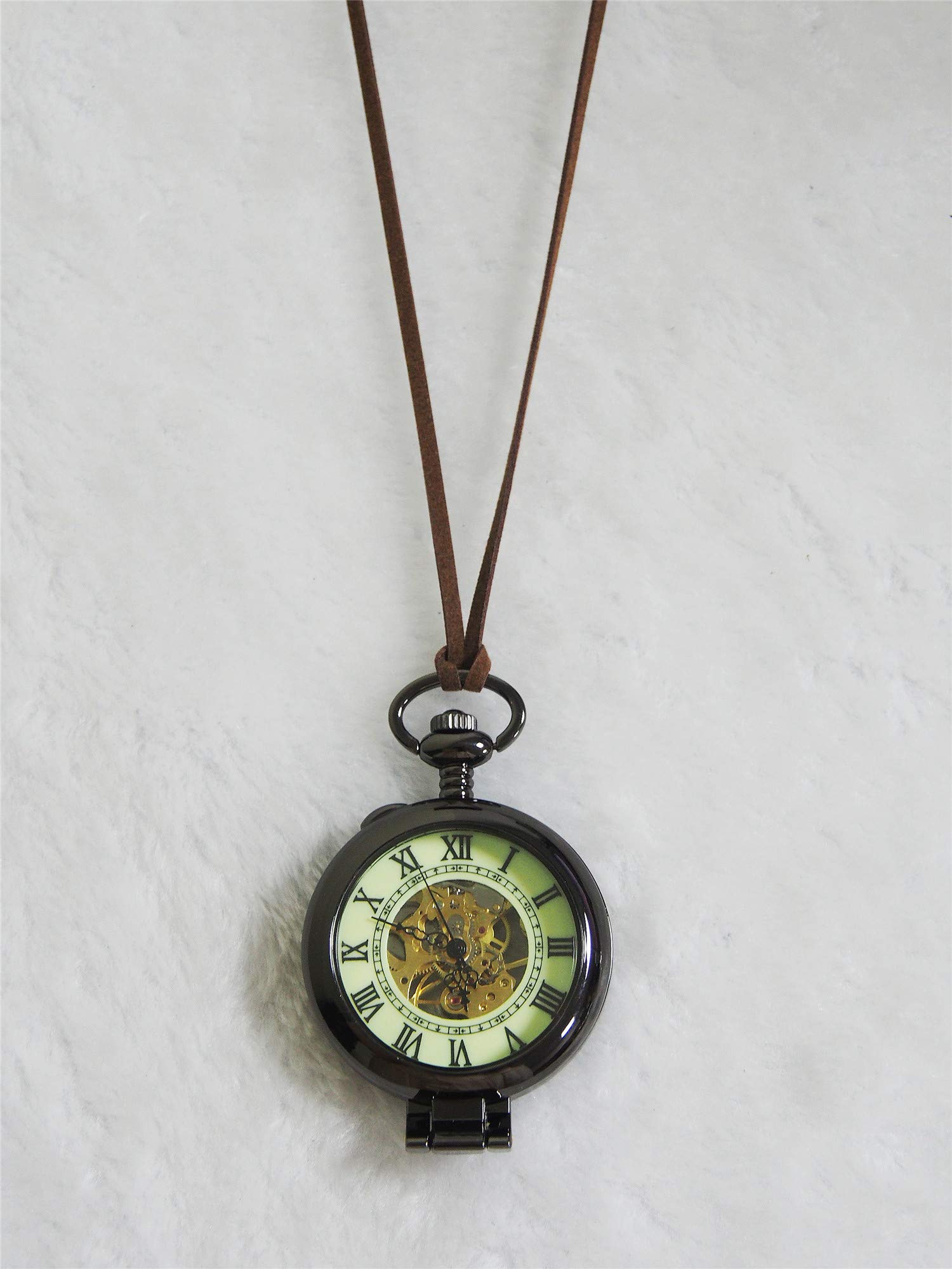 SEWOR Mens Luminous Dial Hand Wind Mechanical Pocket Watch with Brand Leather Gift Box (Stand Up Black)