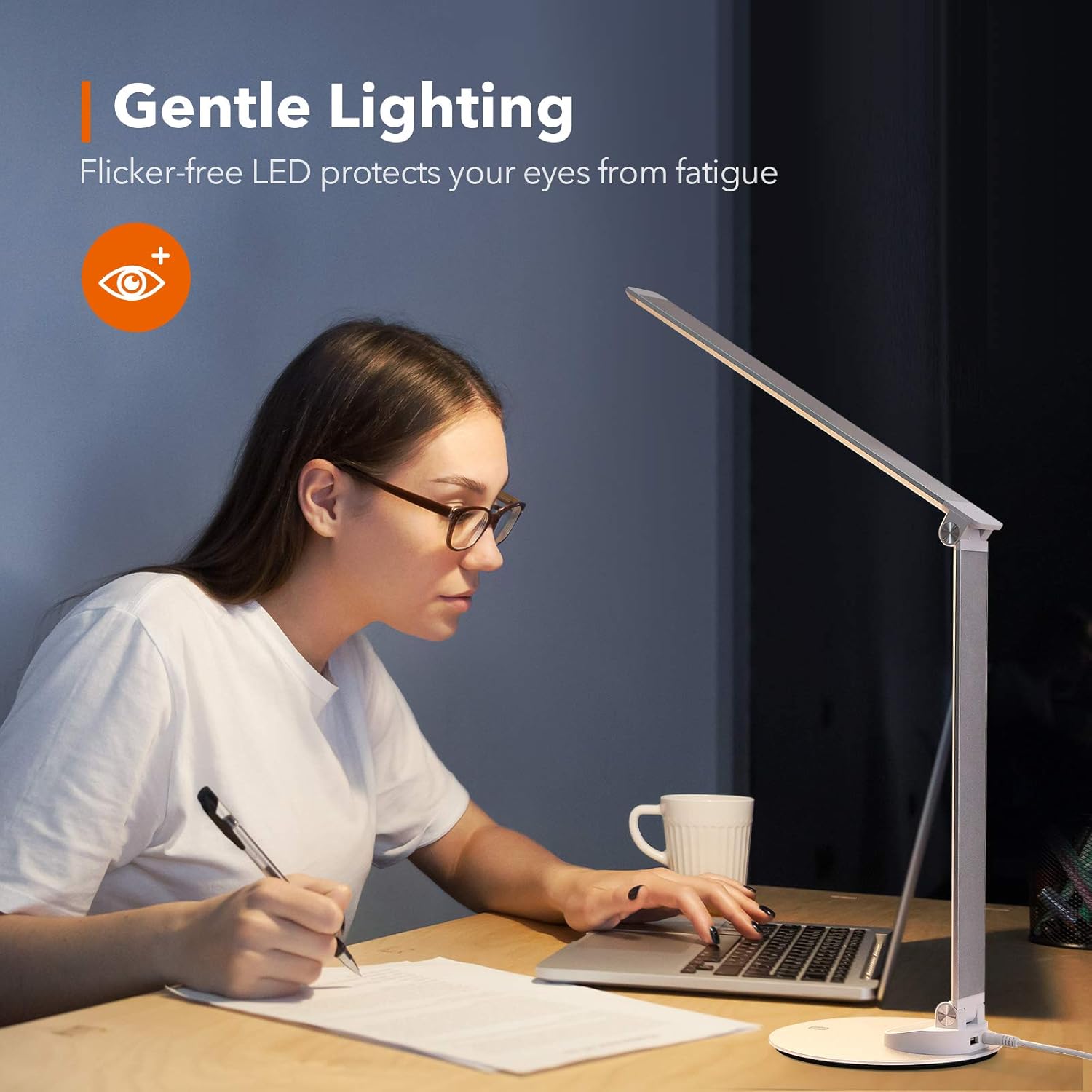 TaoTronics LED Desk Lamp with USB Charging Port, Eye- care Dimmable Lamp, 5 Color Temperatures with 5 Brightness Levels, Touch Control, Metal, Official Member of Philips EnabLED Licensing Program - - 