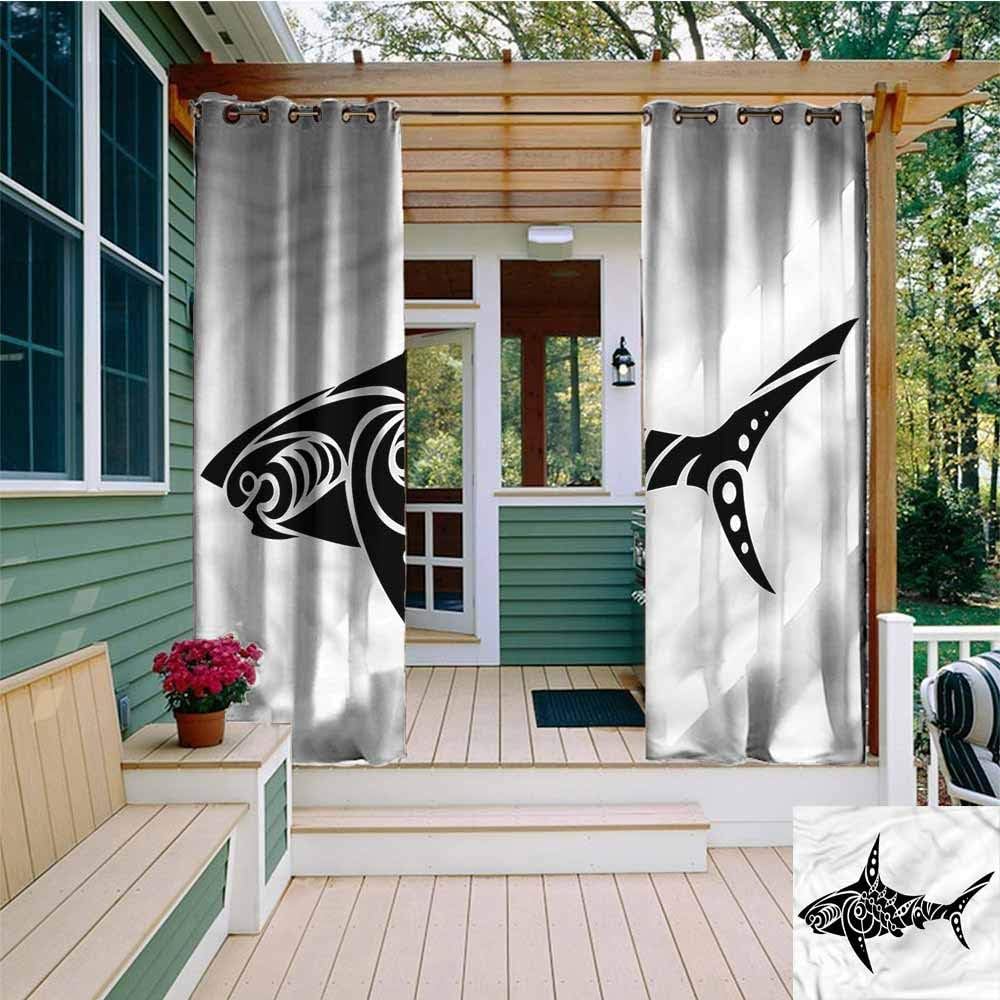 AFGG Indoor/Outdoor Curtains,Tribal Shark Tattoo Design Artwork,Grommet Curtains for Bedroom,W84x84L