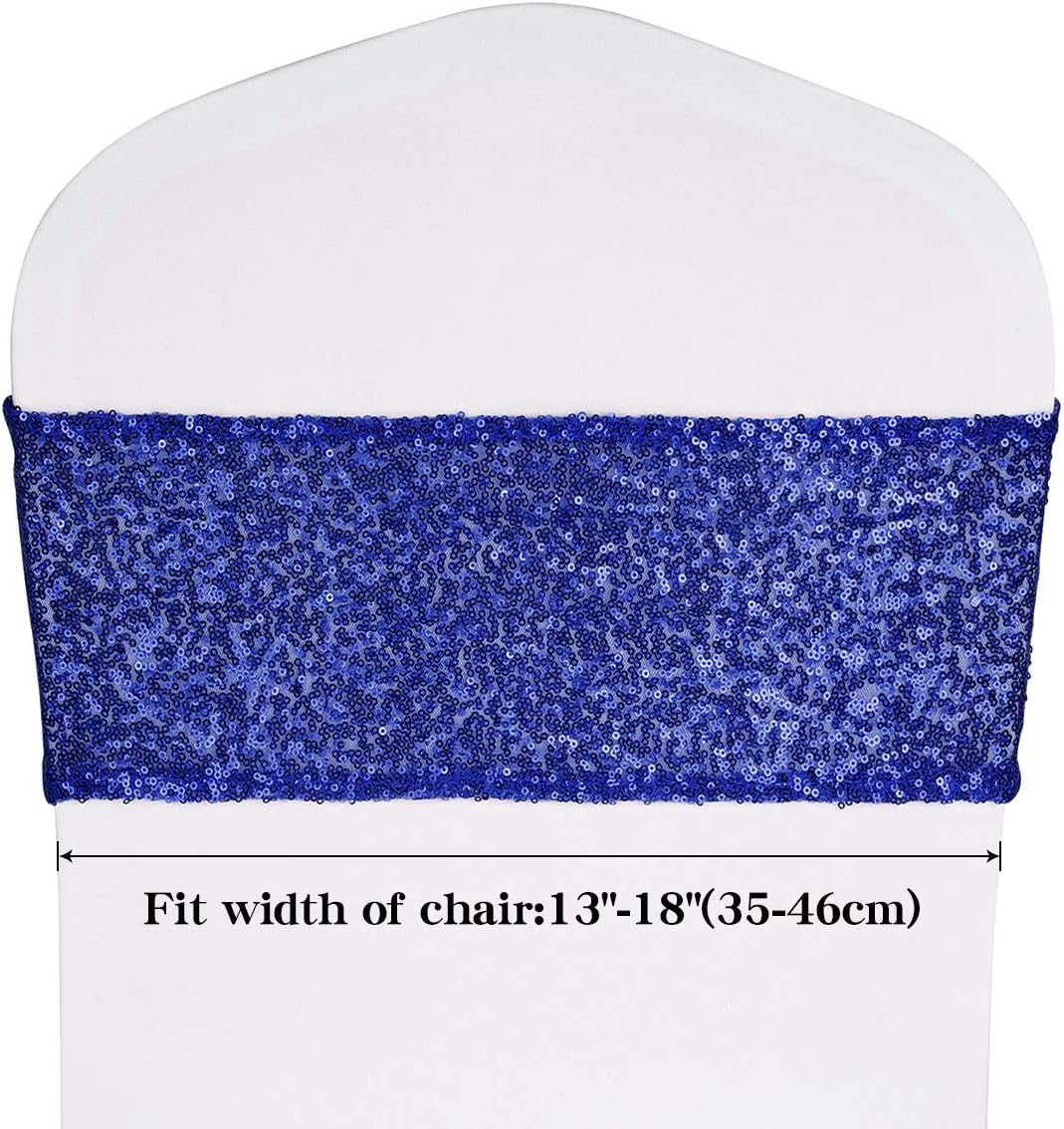 ANMINY Pack of 10 Sequin Chair Sashes Decorative All Around Sequins Stretch Sash Band for Chair Cover Romantic Wedding Party Festival Home Decor Ceremony Banquet Hotel Event Reception, Royal Blue: Kitchen & Dining