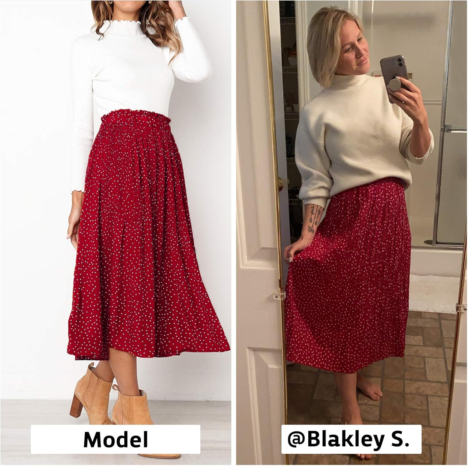 Exlura Womens High Waist Polka Dot Pleated Skirt Midi Maxi Swing Skirt with Pockets at  Women’s Clothing store