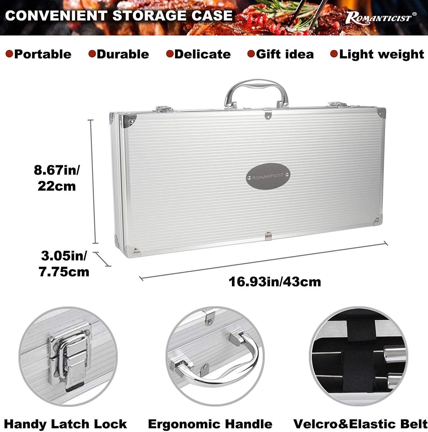ROMANTICIST 28pc BBQ Accessories Set with Thermometer - The Very Best Grill Gift on Birthday Wedding - Heavy Duty Stainless Steel Grill Set in Case for Outdoor Cooking Camping Grilling Smoking : Sports & Outdoors