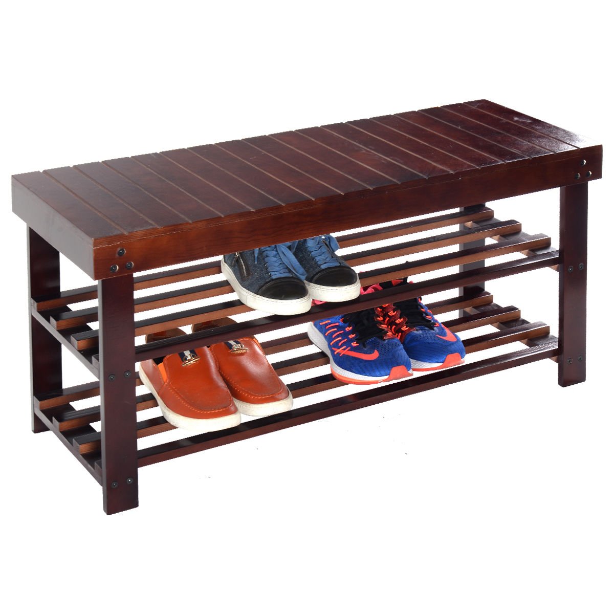 Best Bamboo Pine Solid Wood Shoe Rack, Natural