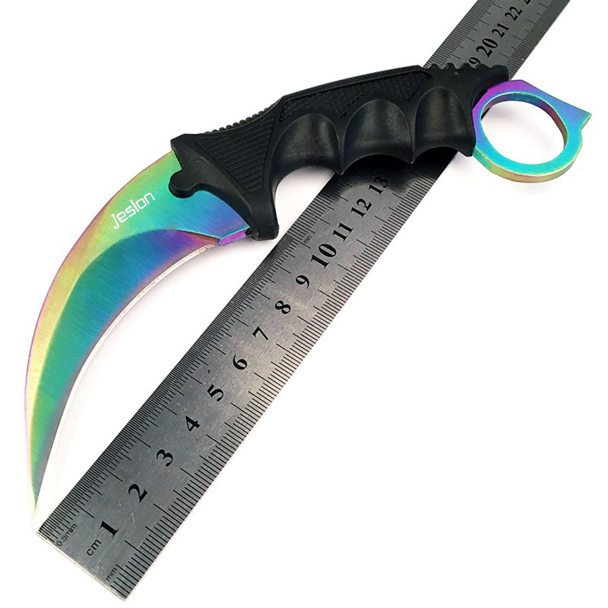 Jeslon Stainlsee Steel Tactical Karambit Hawbill Knife With Sheath and Cord,Survival Defense Claw Fixed Knife For Outdoor Hunting Camping Hiking Tools (Rainbow)