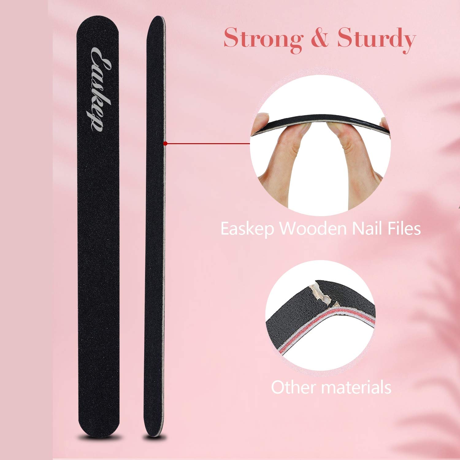 Nail Files, Easkep 10pcs 100 180 Grit Professional Double Sided New Wood Material Black Nail File Bulk for Natural And Acrylic Nails (Black) : Beauty