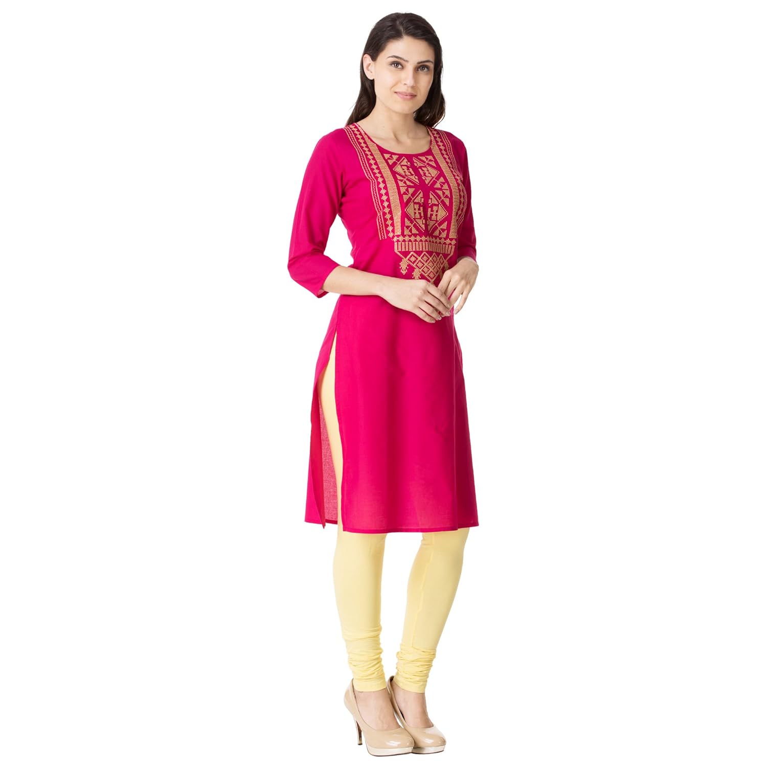 m&d women's cotton embroidered straight kurti