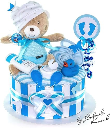 Gateau Gateau Pampers Couches Cadeau Pour Bebe Garcon Dans Un Beau Bleu Ton Cadeau Pour La Naissance Bapteme Baby Party Cadeau Original Et Pratique Pour Bebe Amazon Fr Bebes Puericulture