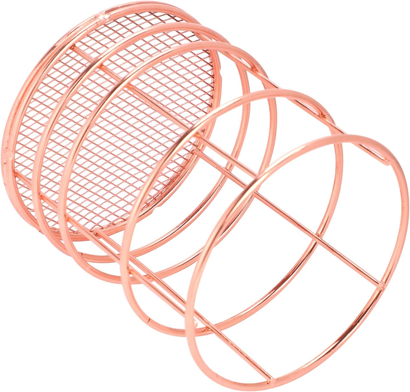 Desk Pen Cup Holder Rose Gold Pencil Holder Openwork Round Wire Metal Desk Organizer Pen Container Pot Stationery Storage Holder Basket for Office Home School Classroom - Image 5