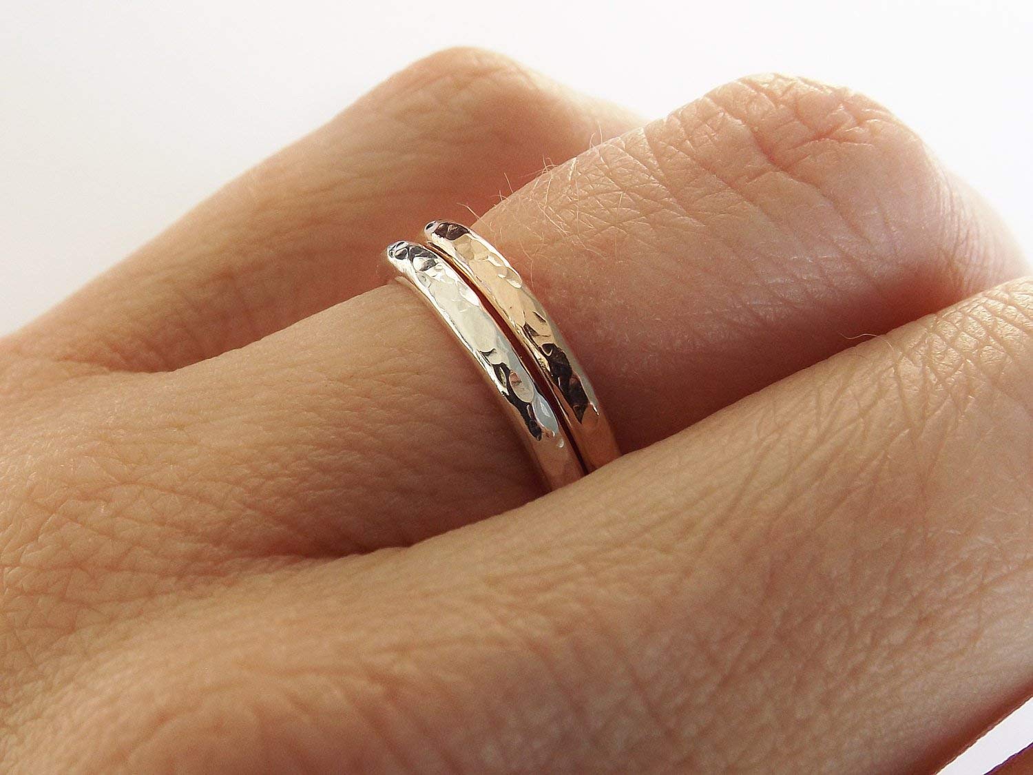 Thick Textured Ring Set,Sterling And Gold Rings,Stacking