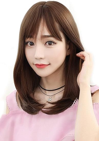 Amazon 美人ウイッグ専門店 ボブ フルウィッグ セミロング 人気 前髪 内卷き ぱっつん Wig 女性用 医療用 かつら 可愛い 小顔效果 軽い 夏用 通気性抜群 耐熱 高温 つけ毛 ダークブラウン フルウィッグ 通販